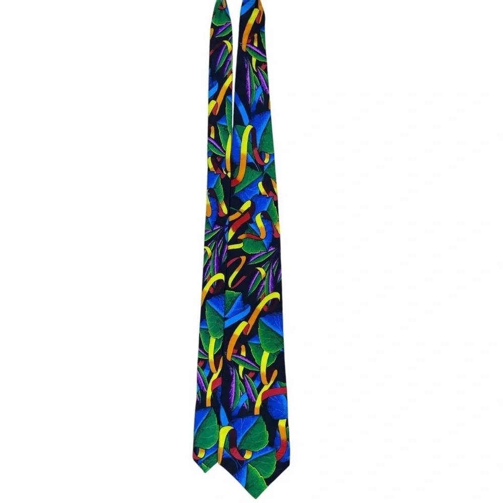 VTG Rush Limbaugh No Boundaries Multicolor Silk Neck Tie Leaf Vivid Colorful 90s